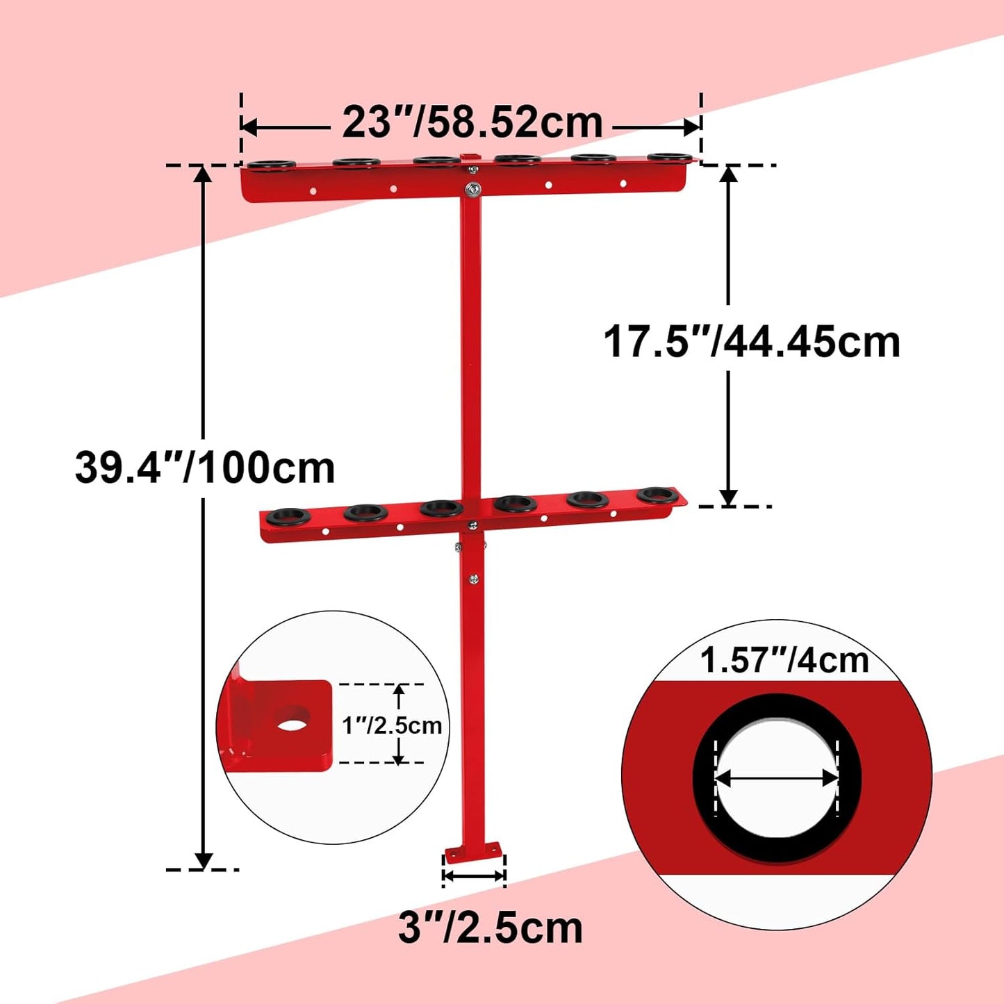 Vertical Hand Rack for Enclosed Landscaping Truck Trailer Garage or Shed Walls Holds 6 Tools for Shovels, Rakes, Hoes, Open Trailer Storage, 1 Pack (Red)