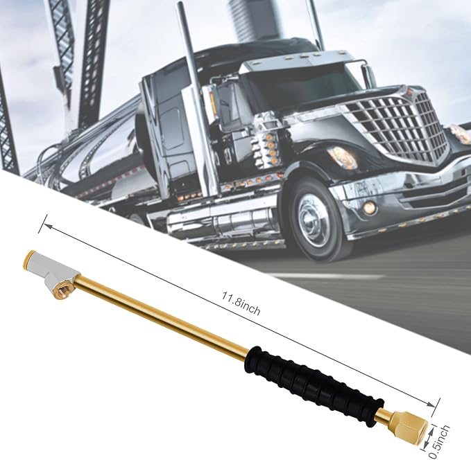 GODESON 1/4" FNPT Extended Reach Dual Head Air Chuck, 2-Way Connection 11.8" Extended Brass Air Chuck with Rubber Handle,Tire Chuck with Quick Plug for Semi, RV, Truck Dually Tires