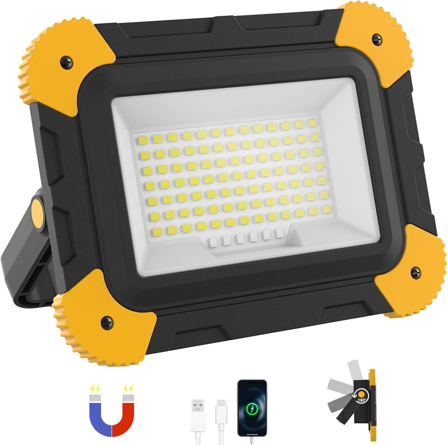 Rechargeable Magnetic Work Light, 40W Portable LED Flood Light Battery Powered, Waterproof Work Lights Cordless Job Site Lighting 180° Rotate for Outdoor Camping Garage Mechanics, Gifts for Men