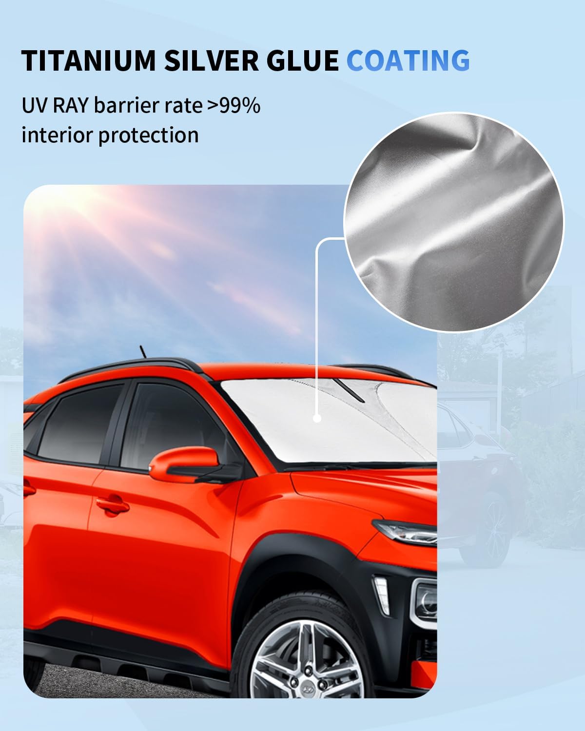 Sunshade Custom Fit 2018-2024 2025 Hyundai Kona Windshield Sun Shade, Front Window Shield Sun Visor Protector for Kona Accessories Windshield Cover Block UV Rays
