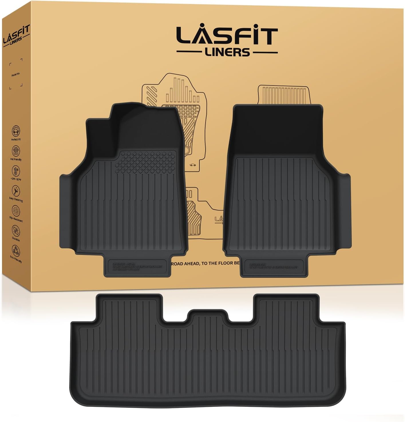 LASFIT Premium Extra Thick Floor Mats for Tesla Model Y Juniper 2025 2026 All Weather TPE Custom Fit Interior Accessories Front Rear Car Liner 1st & 2nd Rows Set, Black