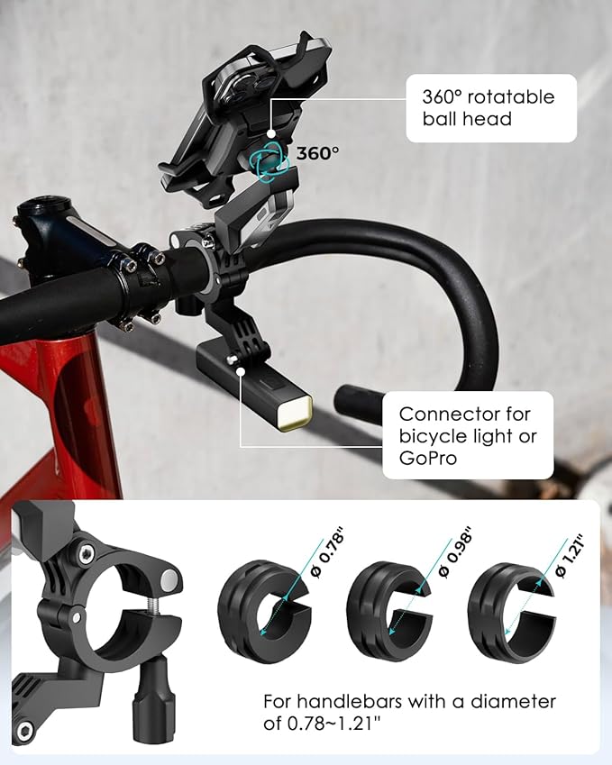 Viozon Bike Phone Holder - Motorcycle Phone Mount, Compatible for 4.7-7.2" Phones, Quick Lock, Shock-Absorbing Spring Arm, 360-Degree Rotation, for Mountain, Dirt, E-Bikes