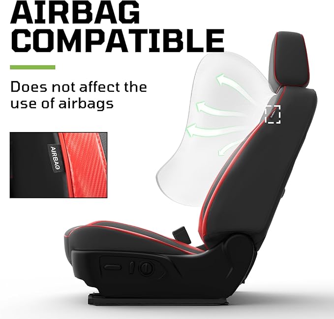 Seat Covers Fit for Chevy Silverado 1500 & GMC Sierra 1500 Crew Cab(2019-2025),Faux Leather Automotive Seat Covers,Custom Car Seat Covers Full Set,Black&Red(with Rear Cup Holder/Seat Back Storage)