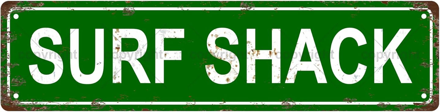 SURF SHACK Space Vintage Metal Tin Street Sign Bar Cafe Garage Cave Home Room Wall Bathroom Farmhouse Garden Porch Patio Decor, 16 x 4 Inch