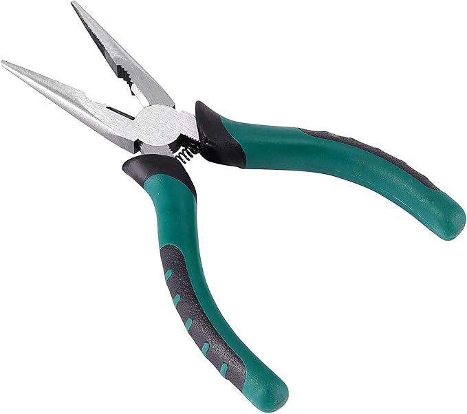 12 PCS 6.5 Inch Spring Needle Nose Pliers, Heavy Duty Steel Nose Side Cutting Pliers Nonslip Rubber Handle Wire Cutter for Crimping Looping Shearing