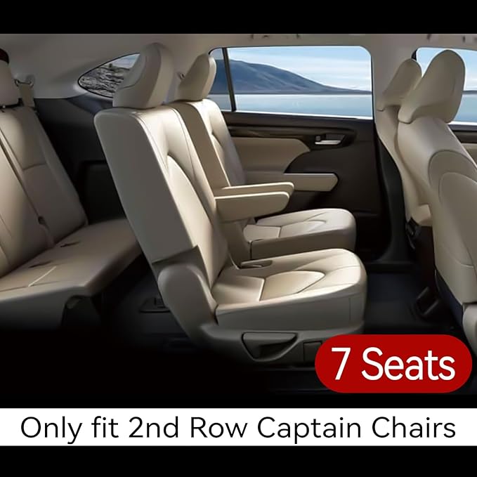 EKR Highlander Seat Covers for Toyota Highlander 2020 2021 2022 2023 2024 2025 2026,2nd Row Captain Chairs,Leather Car Seat Cover Full Set for Trucks SUV-Faux Leather(Black with Red Trim)