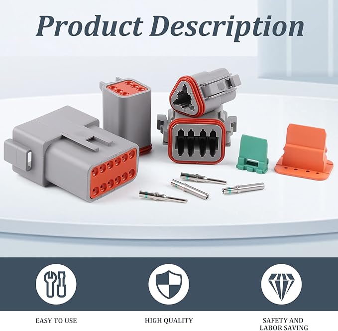 Newdeli 636PCS Deutsch Connector Kit 2 3 4 6 8 12 Pin DT Connectors with Deutsch Crimp Tool(14-20AWG) and Pin Removal Tool Size 16 Solid Contacts Waterproof Automotive Electrical Wire Connectors