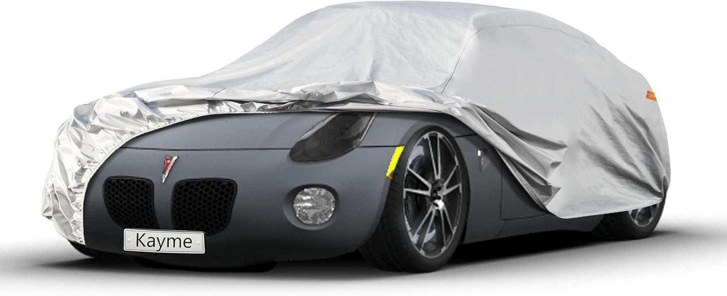 Kayme 6 Layers Car Cover Custom Fit for Pontiac Solstice (2005-2009) Waterproof All Weather for Automobiles, Outdoor Full Cover Rain Sun UV Protection.Silver