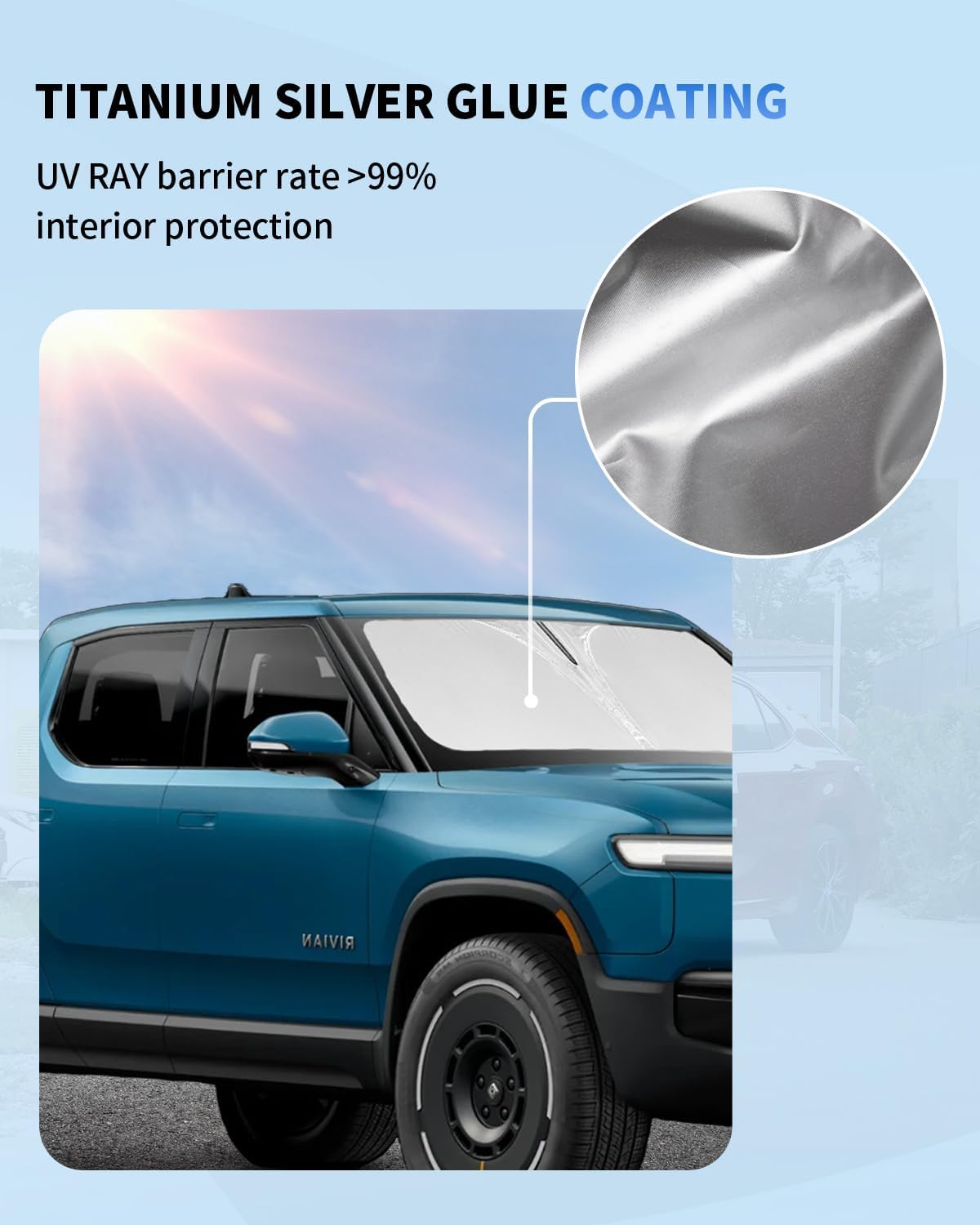 Sunshade for Rivian R1T Windshield Sun Shade Custom Fit for 2022 2023 2024 2025 Rivian R1T Truck Accessories Windshield Cover, 4-Layer Car Front Window Sun Visor Shield Foldable Protector Block UV Ray
