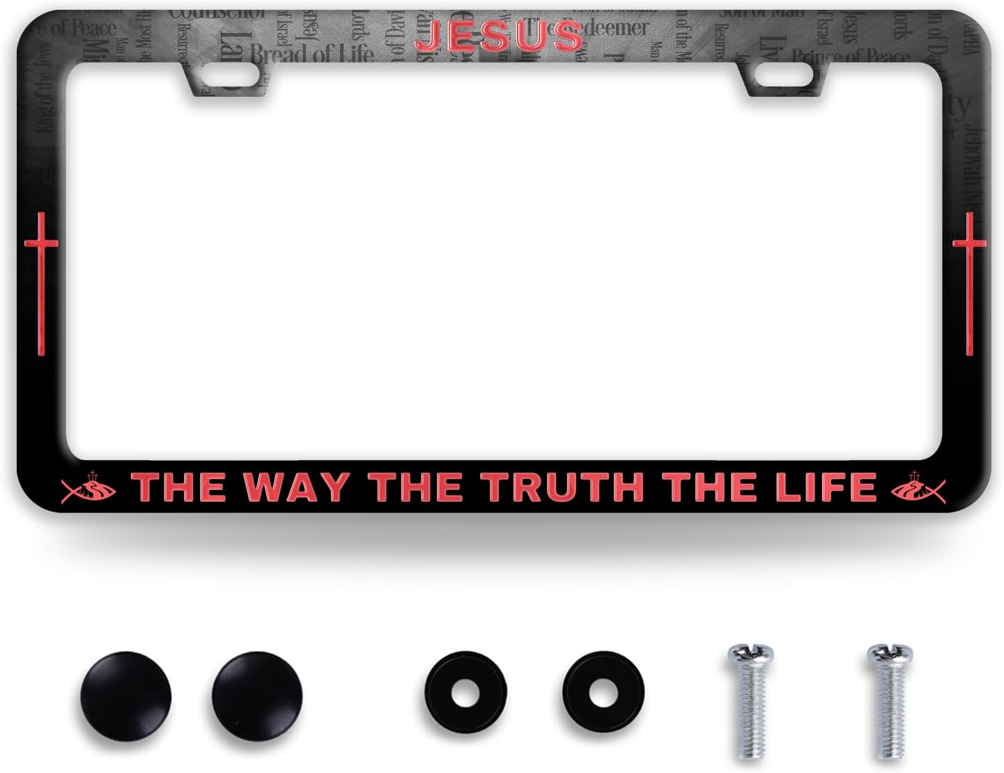 Jesus The Way The Truth The Life License Plate Frame Christian License Plate Frames Funny Stainless Steel Accessories Cars Decor with 2 Holes and Screws Fits Standard Us Ca Vehicles 12.2 X 6 Inch