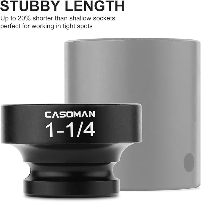 CASOMAN 1/2" Drive 1-1/4" Stubby Impact Socket Set, 6-Point, 1.1" Length, CR-MO, SAE