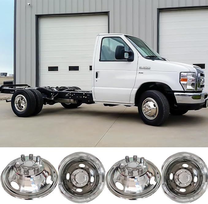 4pcs 16" Polished Stainless Steel Dually Wheel Simulators, Nice Looking Bolt On 8 Lug 4 Hand Hole Hubcaps Fit for 1974-1998 Ford F350, 2008-2021 E350/E450 Van,1974-1999 Dodge Ram3500 Truck