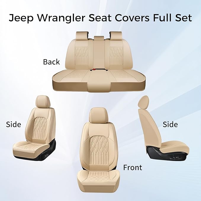 Huidasource Rear Seat Covers, Waterproof Nappa Leather Rear eat Covers for Split Bench, Universal Fit Automotive Back Seat Covers for Most Cars Sedan SUV Pickup Truck (Back Row/Beige)