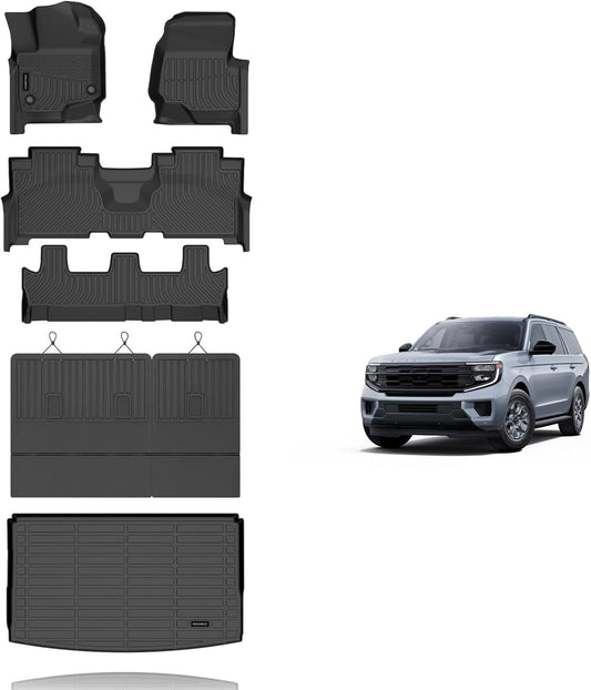 KELCSEECS® Floor Mats & Cargo Liner with Seatback Mats for 2021-2025 Ford Expedition Max 8 Seats Bench Seating, All Weather Protection TPE Floor Liners Full Set Expedition Accessories Black