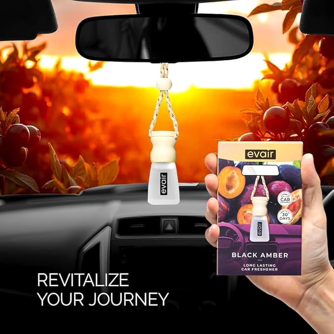 Evair Scent For Car Air Freshener Hanging 2 Pack Air Fresheners Diffuser - Amber Fragrance Oil Air Diffuser for Car, 60 days Long Lasting Fragrance Essential Oil