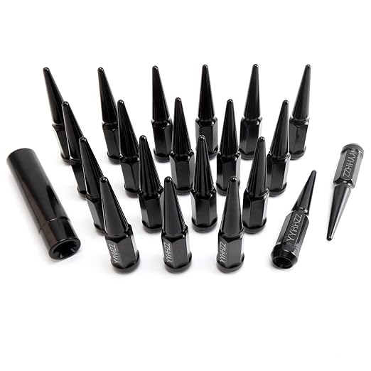 20PCS 1/2-20 Wheel Spike Lug Nuts, Black Spike Lug Nuts 1/2-20 Solid 4.4" Tall Acorn Lug Nut with 1 Socket Key Replacement for Nitro, Cherokee, Grand Cherokee, Liberty, Wrangler, Explorer