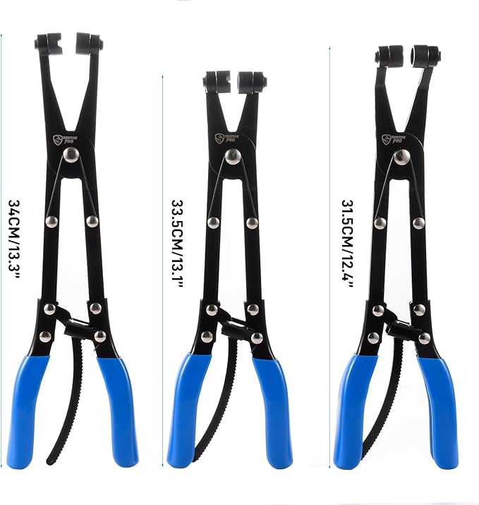 3-Piece Hose Clamp Pliers Set with Locking Assist - 45°/90°/Straight Heads & Rotatable Clamp Jaw - Professional Hose Clamp Tool for 1.1"-2.3" (3-6cm) Hose Clamps