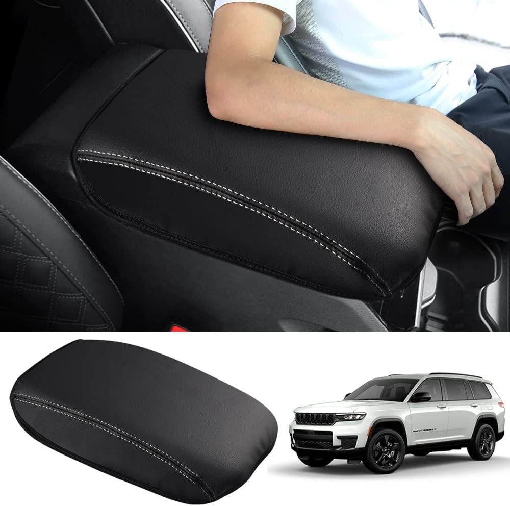 Autorder Center Console Armrest Cover for 2021-2025 2026 Jeep Grand Cherokee L Accessories Armrest Cover Anti-Scratch Middle Console Pad Leather Armrest Protector