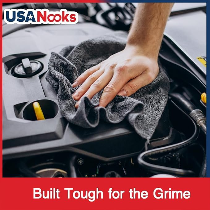 USANOOKS Microfiber Cleaning Cloth - 1200 Washes, Ultra Absorbent Towels Grip Root Weave Grime - 24pack - Black