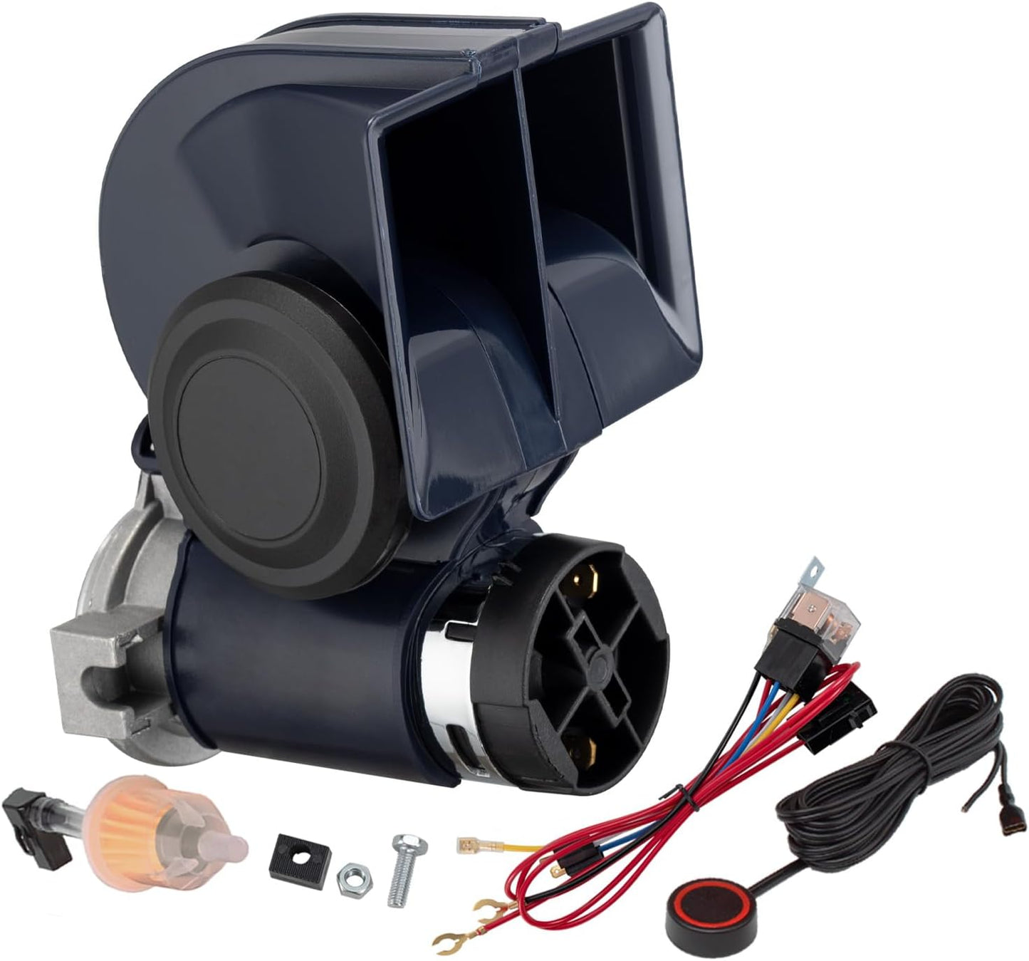 Air Horn 12V 150DB Loud Train Horn kit for Car Truck Motorcycles,Boat Airhorn Loud Truck Horn (blue horn with wire and button, 12v)