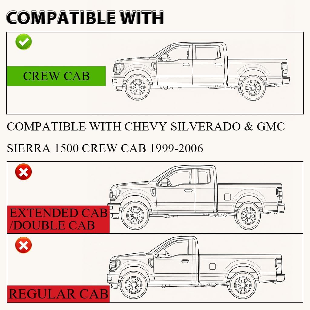 G-PLUS Floor Mats 3pcs Compatible with Chevy Silverado GMC Sierra 1500 Crew Cab 1999-2006 All Weather Full Cover Protection 1st & 2nd Row Liner TPE Floor Liners Black