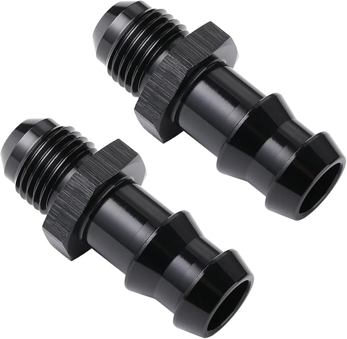 6AN Male Flare to 1/2 Hose Barb Straight Fitting Adapter Aluminum Black 2PCS