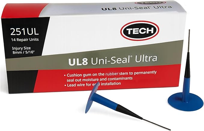 UL8 Uni-Seal Ultra Tire Repairs - One-Piece Stem and Cap Permanently Seals Punctures from Inside The Tire up to 5/16" (8mm), Box of 14