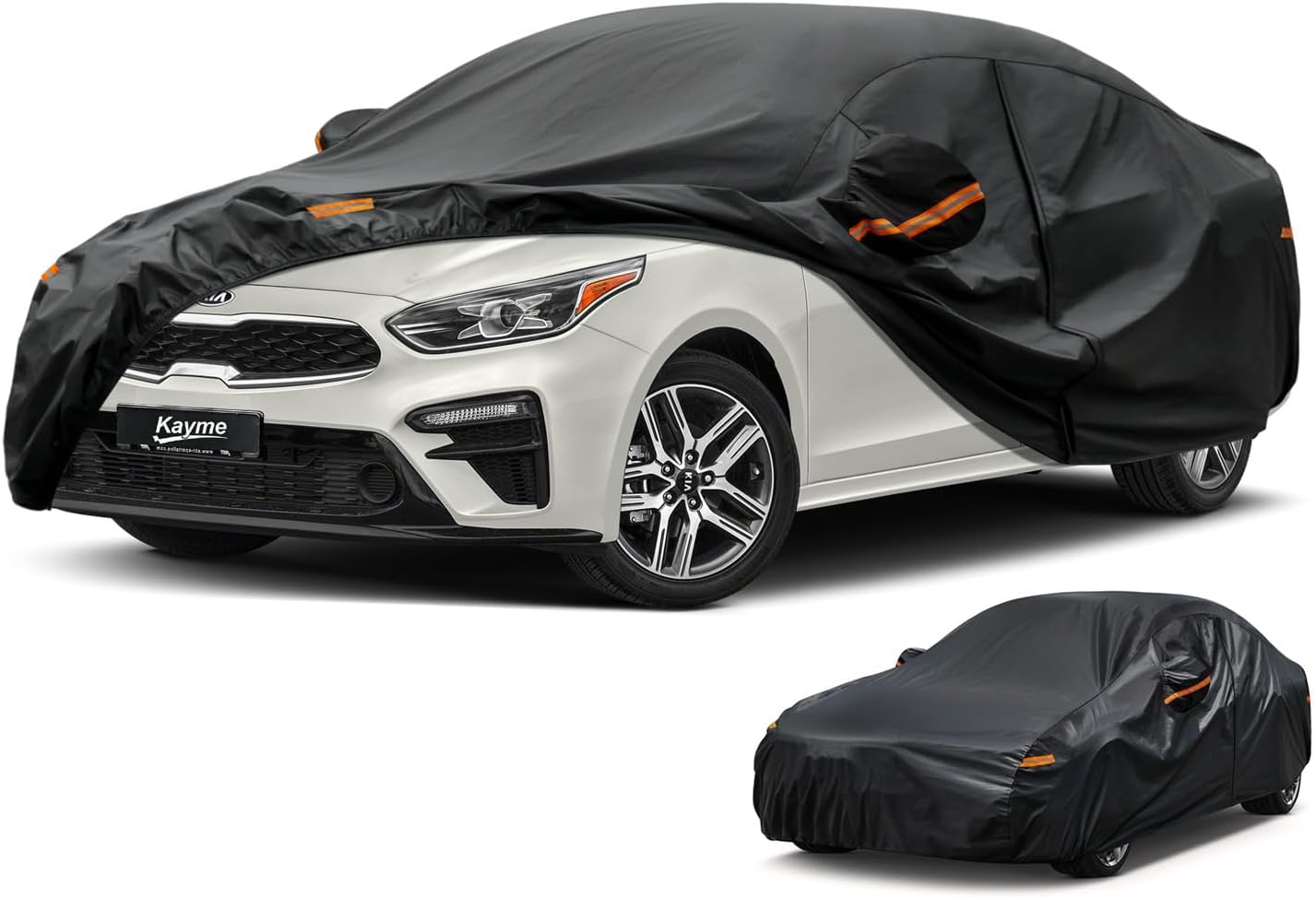 Kayme 7 Layers Car Cover Custom Fit for Kia Forte (2017-2025) Waterproof All Weather for Automobiles, Outdoor Full Cover Rain Sun UV Protection.Black