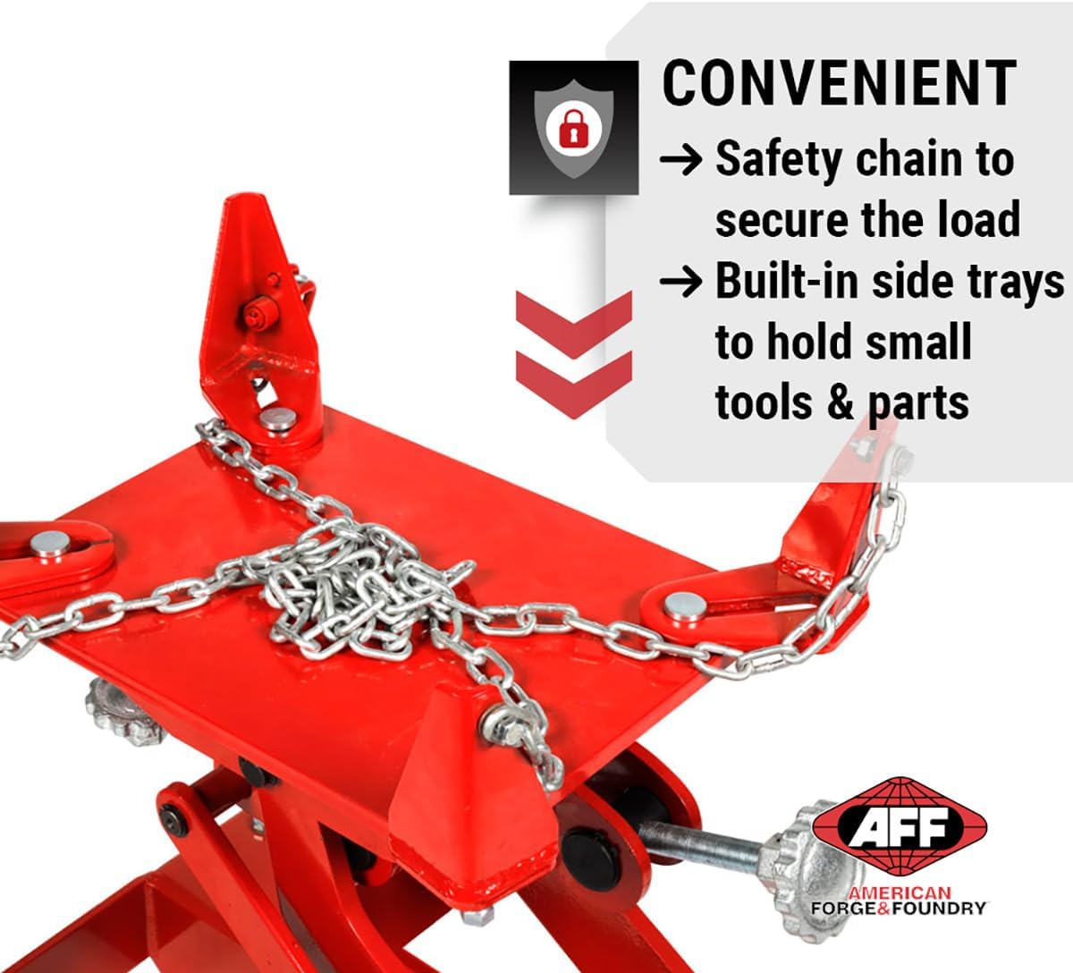 AFF Low Profile Manual Hydraulic Transmission Jack - Heavy Duty Steel Body, Adjustable Saddle with Safety Chain & 360 Handle - For Transmissions, Transfer Cases & Differentials (Multiple Capacities)