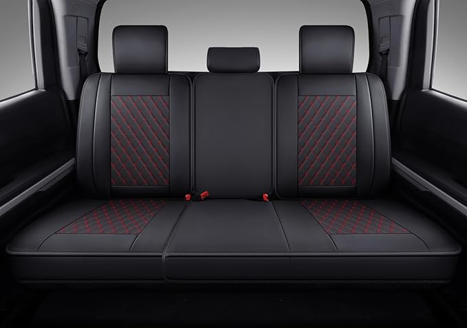 Coverado Tundra Seat Covers, Back Leather Car Seat Covers for Trucks, Automotive Seat Covers Protector Custom Fit 2007-2021 Toyota Tundra(Rear Seat Cover/Red)