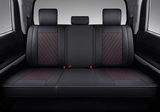 Coverado Tundra Seat Covers, Back Leather Car Seat Covers for Trucks, Automotive Seat Covers Protector Custom Fit 2007-2021 Toyota Tundra(Rear Seat Cover/Red)