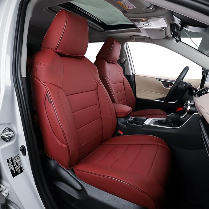 EKR Rav4 Seat Covers Custom Fit for Toyota Rav4 (for Hybrid) 2019-2025 LE,XLE,XLE Premium,Limited,Woodland Edition, Leather Truck Seat Cover Full Set for SUV,Faux Leather(Burgundy)
