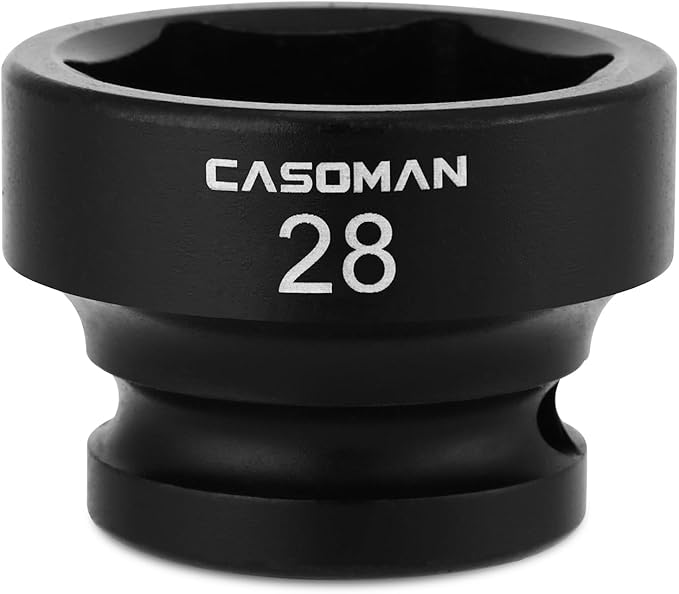 CASOMAN 1/2" Drive 28mm Stubby Impact Socket Set, 6-Point, 1.1" Length, CR-MO, Metric