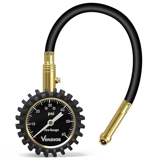 Vondior Tire Pressure Gauge with Tube (0-60 PSI), Air Pressure Gauge Certified ANSI Accurate with Large Easy to Read Glow Dial, Tire Pressure Gauge for Car Trucks Bicycle Tires