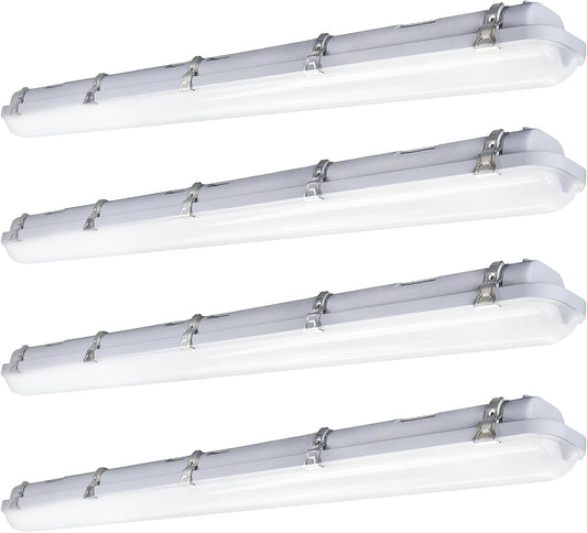 JTT 4FT LED Vapor Tight Light, 60W/50W/40W IP65 Waterproof LED Outdoor Indoor Shop Light 6000K/5000K/4000K CCT, Vapor Proof Fixture for Garage Shop Basement Barn Car-Wash, 4-Pack ETL Listed