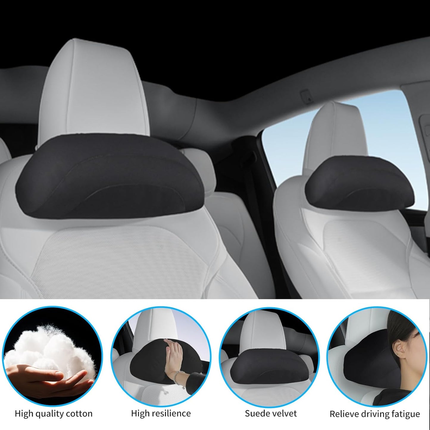Car Headrest Pillow for Driving, Softness Ergonomic Design Universal Travel Neck Pillow for Most Cars, Office Chairs, Gaming Chairs with Extra Filler Cotton Bag (Black, 1PC)