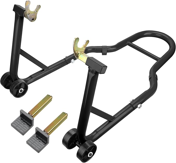 Motorcycle Stand‌ & ‌Lift‌ Combo 882LBS ‌Motorcycle Jack‌ Rear Wheel Stand Universal Fit for Sport Bikes (Yamaha/Kawasaki), Garage/Driveway Use by Mechanics (Black)