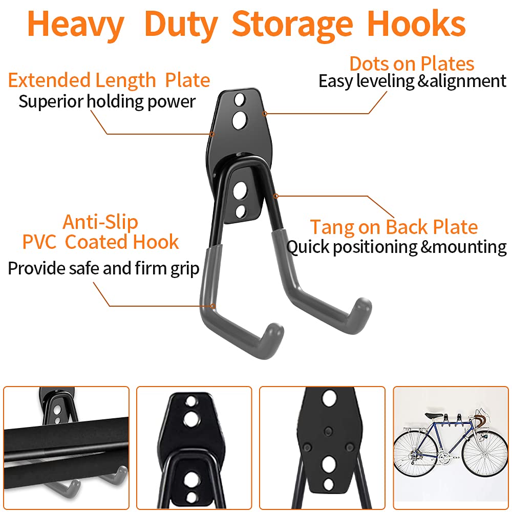 3-H Heavy Duty Garage Hooks [8 Pack] - 3-Round Welding Tech Holds 22lbs More - Thickened Steel Wall Mount for Ladders, Tools & Storage - Rustproof Utility Hardware