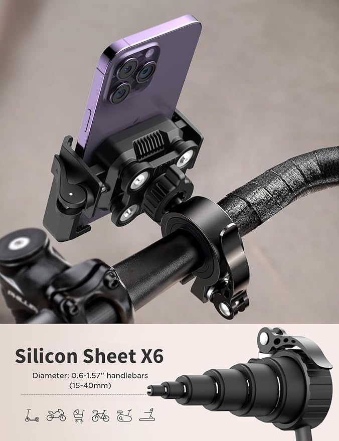 Motorcycle-Phone-Mount & Bike Phone Holder - Durable Phone Holder for Bike and Motorcycle, Bicycle Phone Mount, Fits All Smartphones (Black)