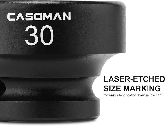 CASOMAN 1/2" Drive 30mm Stubby Impact Socket Set, 6-Point, 1.1" Length, CR-MO, Metric