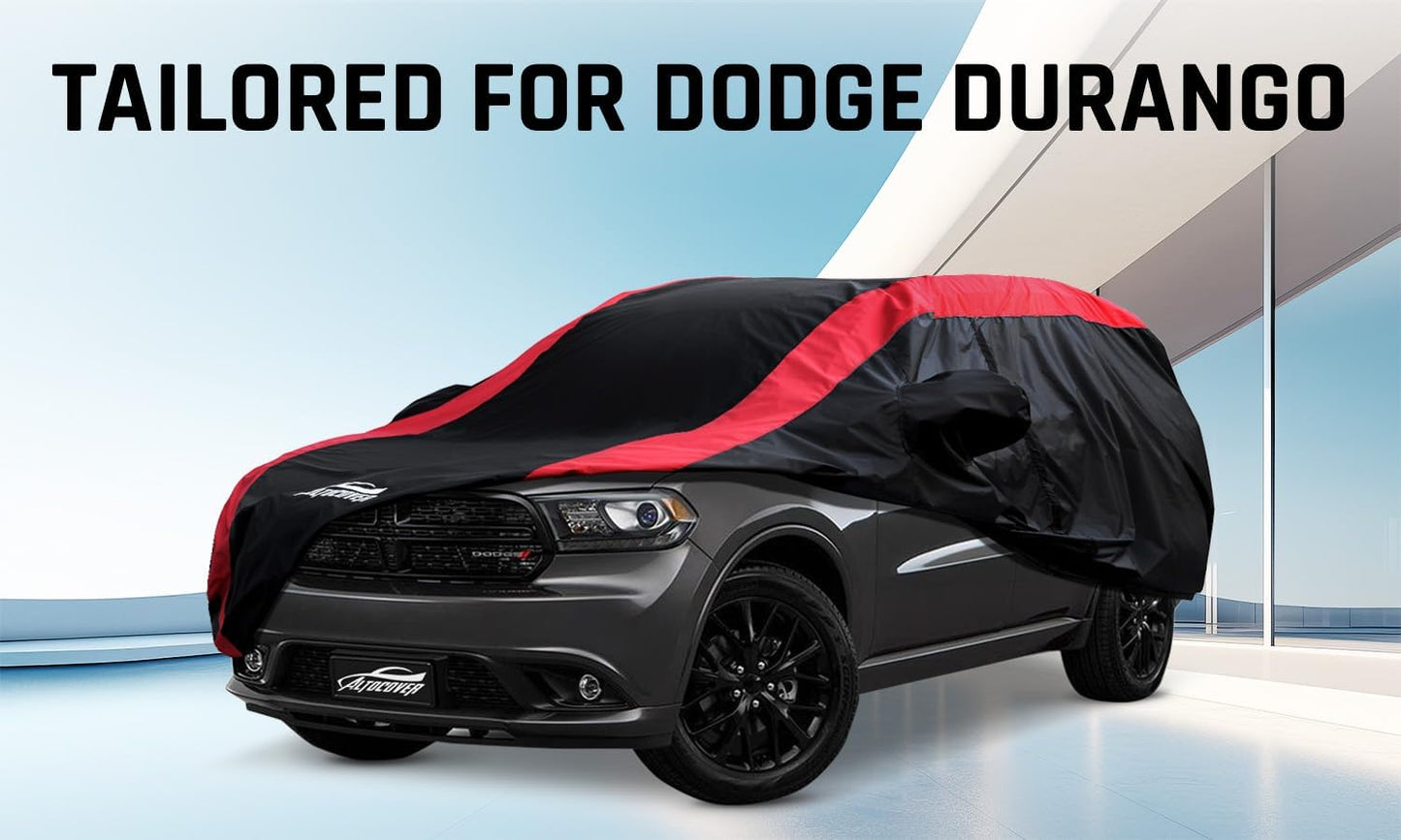 Dodge Durango Car Cover Waterproof All Weather with Red Strip Design, Custom Fit for Dodge Durango 2004–2025, Durango Accessory with Door Zipper & Windproof Straps