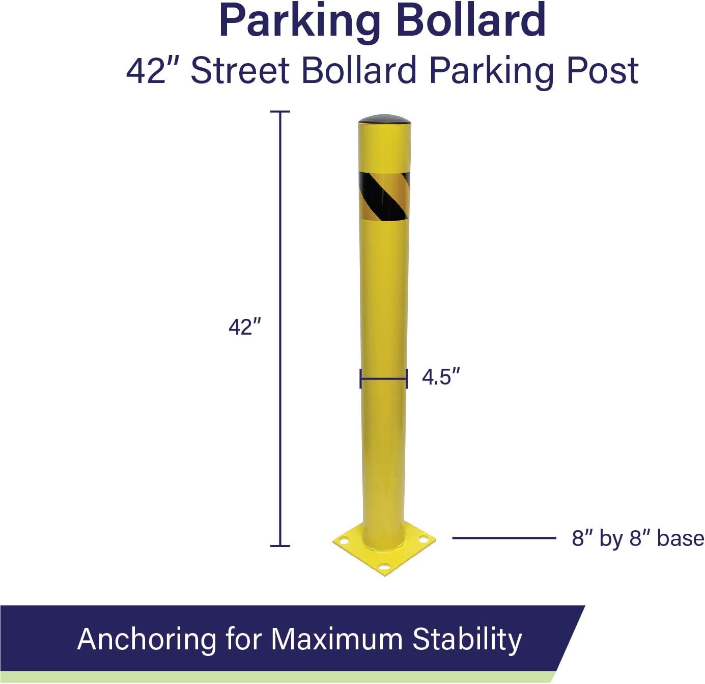 BISupply Safety Bollard Post Parking Barrier 4 Pack - 42in Yellow Pipe Bolt Down Bollard for Garage Lot