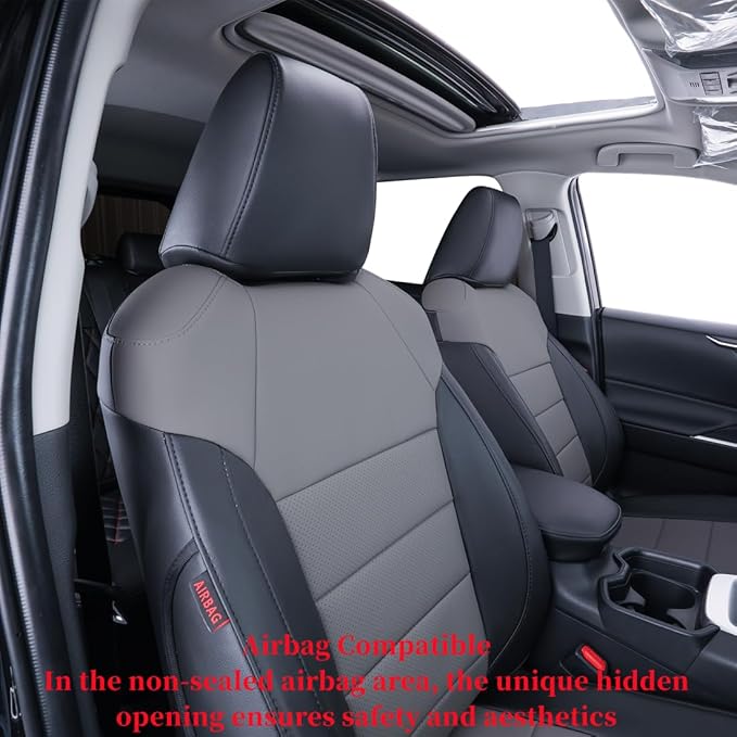 coverdream Rav4 Waterproof Leather Seat Covers Custom Fit for 2019-2024 2025 Toyota Rav4 Hybrid (Not for XSE/SE/Plug-in Hybrid),Full Coverage,Airbag Compatible,Car Seat Protector(Full Set,Black/Gray)