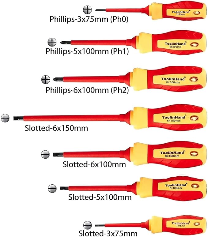 7 PCS 1000V Insulated Electrical Screwdriver Set, 3 Phillips and 4 slotted Screwdrivers, with Voltage Tester, CR-V Magnetic Tips, Professional Electrician Electrical Screwdriver Tool Set