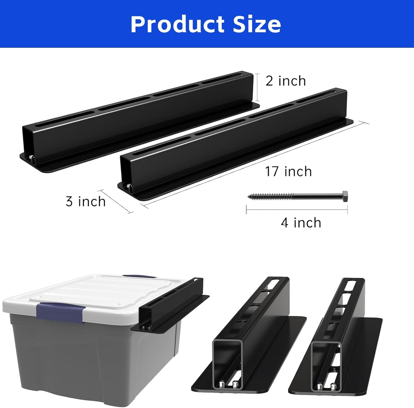 3 Pack Overhead Storage Bin Rack, Ceiling Racks for Utility Bins Organization, Heavy Duty Rack Ceiling Garage Storage for Supports Most Bins Container (for 2 Bins, Bins are not included)