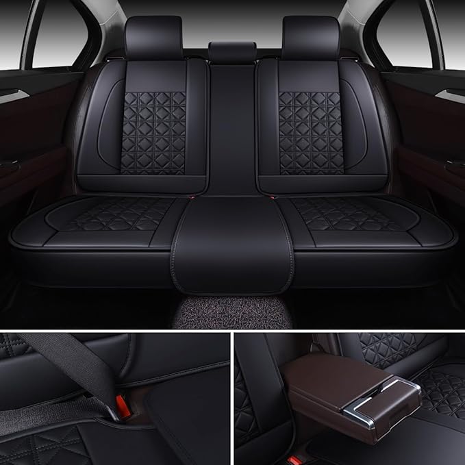 OASIS AUTO Car Seat Covers Full Set Premium Waterproof Faux Leather Cushion Universal Accessories Fit SUV Truck Sedan Automotive Vehicle Auto Interior Protector (OS010-Black)