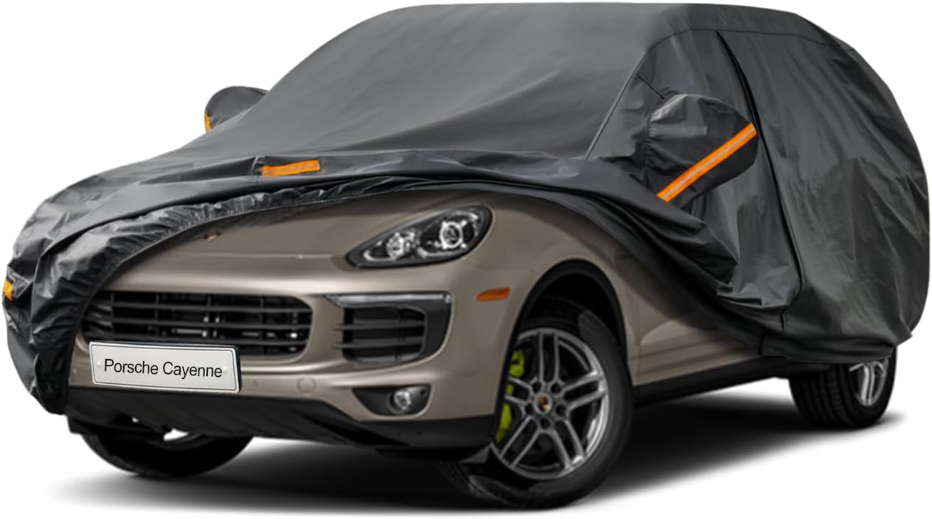 Kayme 7 Layers SUV Car Cover Custom Fit for Porsche Cayenne (2002-2025) Waterproof All Weather for Automobiles, Outdoor Full Cover Rain Sun UV Protection.Black