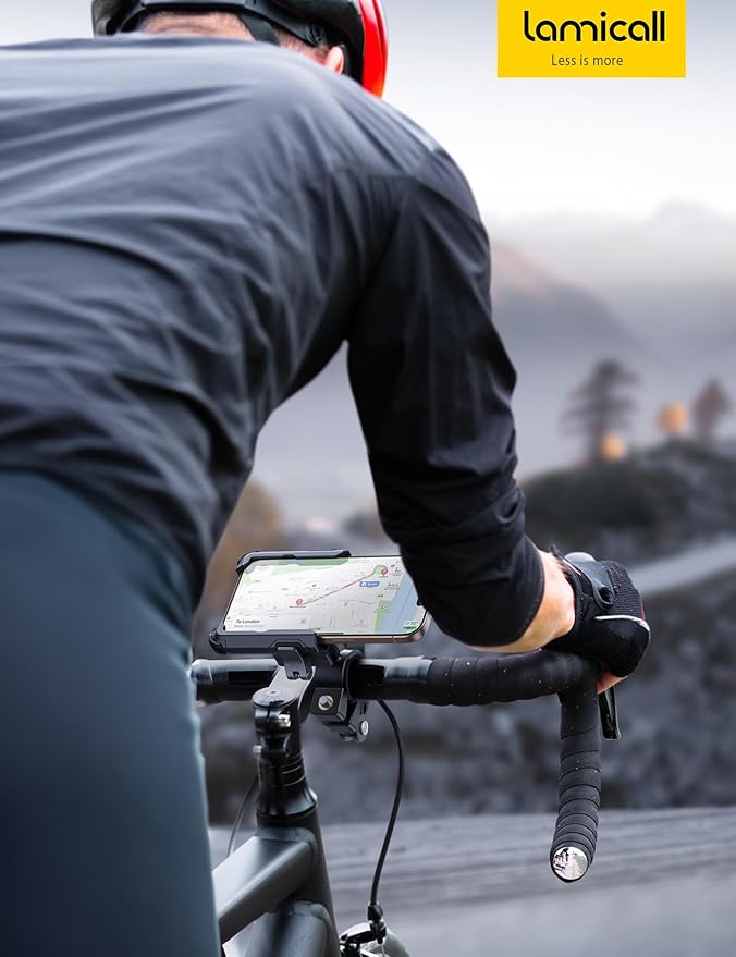 Lamicall Motorcycle Bike Phone Mount - [No Block Camera] [1s Lock] Bike Cell Phone Holder Clamp, Bicycle Scooter Handlebar Clip, for iPhone 17 16 15 14 Pro Max, Galaxy S25 S24 Ultra, 4.7-7" Phones