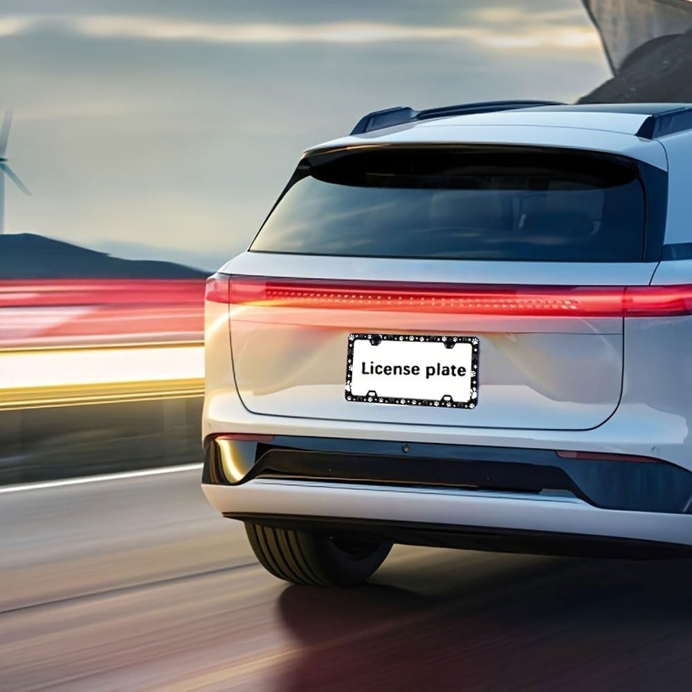 2 Pieces Paw Print License Plate Frames for Men and Women, Dog Paw Decorative Car Accessories (Dog Cat Paw-2pc)