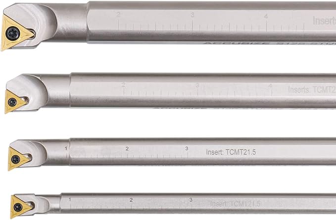Accusize Industrial Tools 3/8, 1/2, 5/8 & 3/4 inch, 31 Pc Right Hand Stucr Indexable Boring Bar Set Including 20 Pc Tcmt Inserts, P252-S412